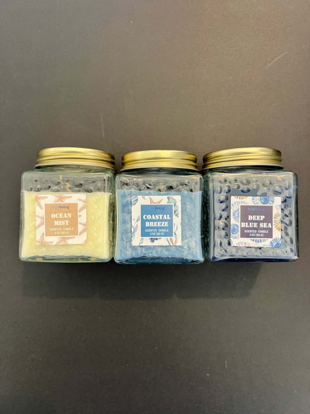 3 Coastal Theme  Candles- Ocean Mist, Coastal Breeze, Deep Blue Sea Scents